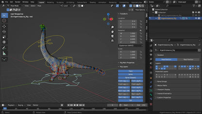 Argentinosaurus 3D Model Rigged Basemesh Skeleton