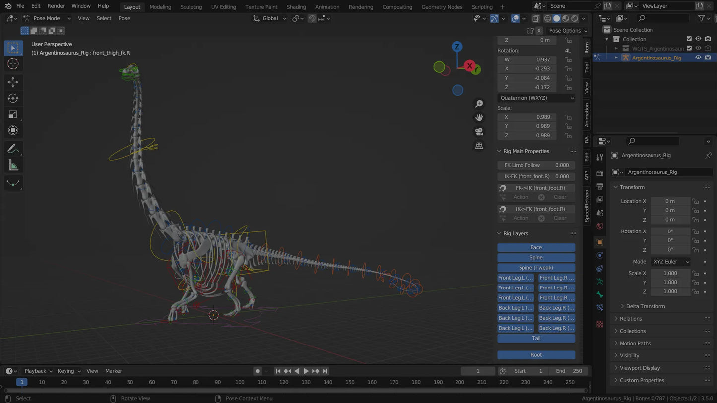 Argentinosaurus 3D Model Rigged Basemesh Skeleton