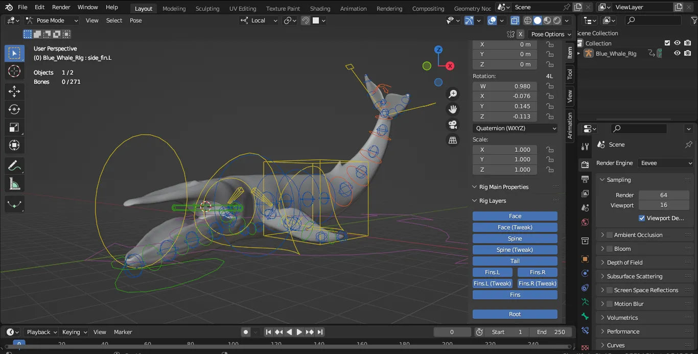 Blue Whale 3D Model Rigged Basemesh