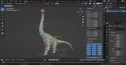 Brachiosaurus 3D Model Rigged Basemesh Skeleton