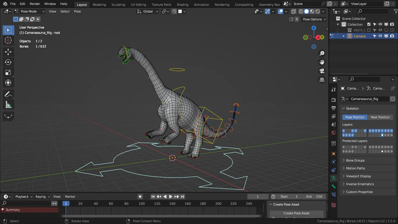 Camarasaurus 3D Model Rigged Basemesh