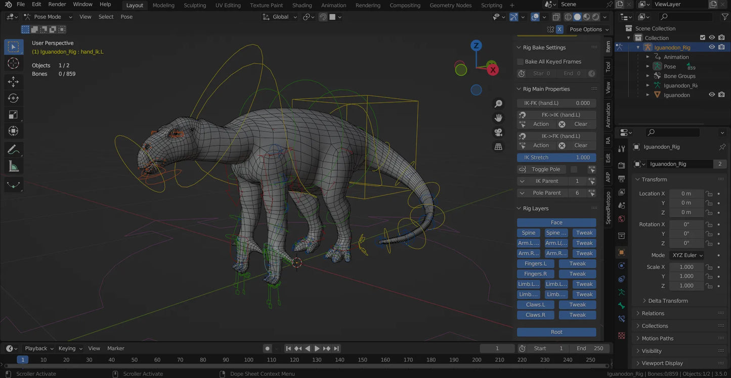 Iguanodon 3D Model Rigged Basemesh