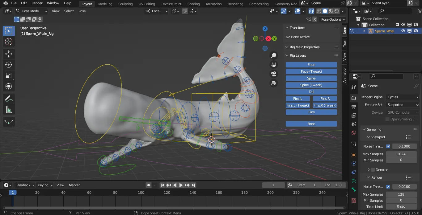 Realistic Sperm Whale Rigged 3D Model