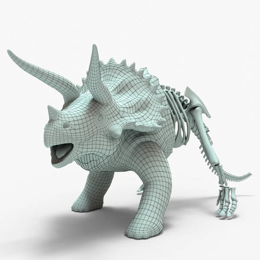 Triceratops 3D Model Rigged Basemesh Skeleton