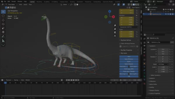 Diplodocus rigged 3D Model