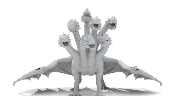 Realistic 5 Head Dragon 3D Model Rigged 3D Model Creature Guard 15