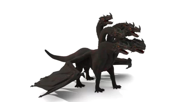 Realistic 5 Head Dragon 3D Model Rigged 3D Model Creature Guard 4