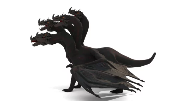 Realistic 5 Head Dragon 3D Model Rigged 3D Model Creature Guard 9