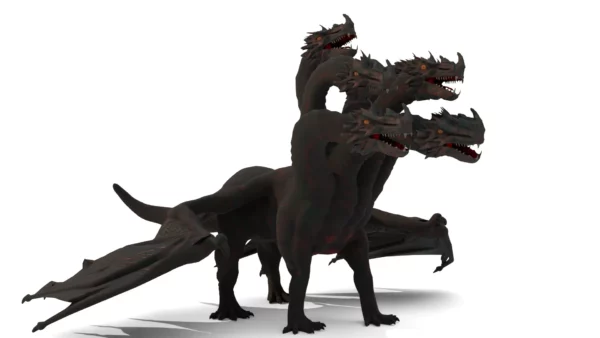 Realistic 5 Head Dragon 3D Model Rigged 3D Model Creature Guard 10